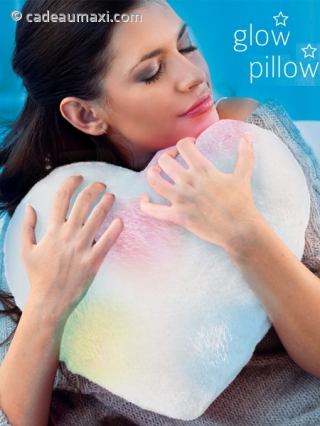 Coussin lumineux en forme de coeur en peluche blanc