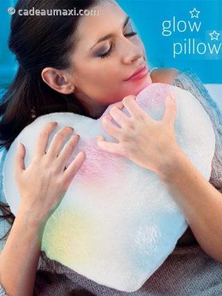 Coussin lumineux en forme de coeur en peluche blanc 