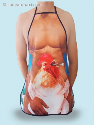 Tablier humoristique homme musclé et son poulet