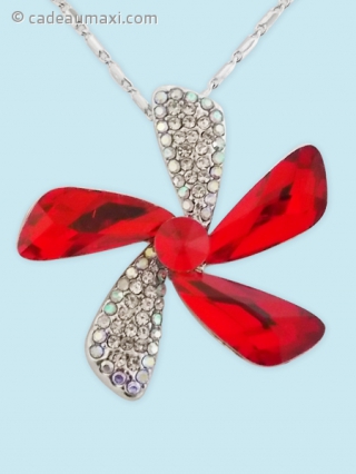 Collier à fleur strass et pierres rouges