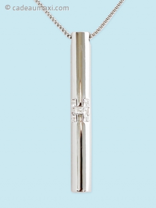 Collier avec pendentif tube avec l'initiale H en pierres