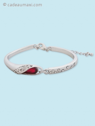 Bracelet argenté à strass et pierre rouge