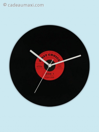 Horloge ronde disque vinyle noir et rouge