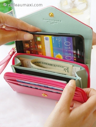 Portefeuille pour portable, cartes et monnaie