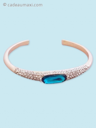 Bracelet à chaîne rigide dorée et faux cristal bleu turquoise
