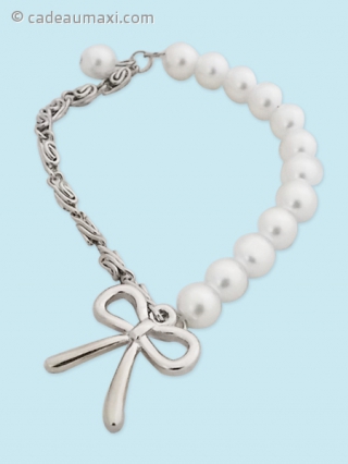 Bracelet à perles et métal argenté