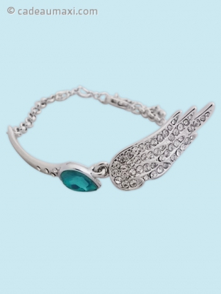 Bracelet argenté avec aile à strass et fausse pierre