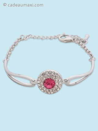 Bracelet argenté à cercle de strass et pierre rose