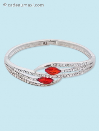 Bracelet à 5 bras, strass et pierres rouges