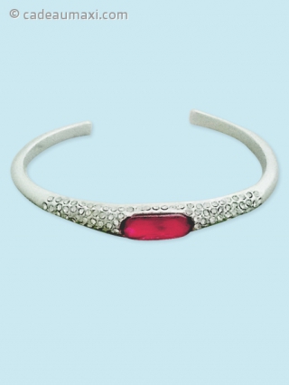 Bracelet semi-ouvert rigide avec strass et pierre rouge