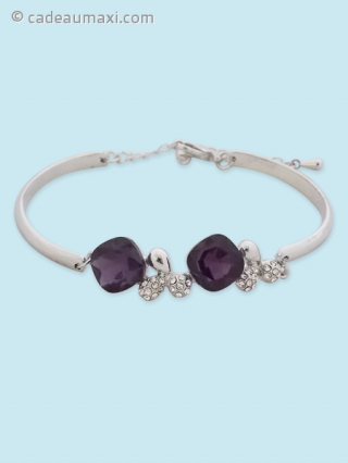 Bracelet argenté à trèfles et faux cristaux violets