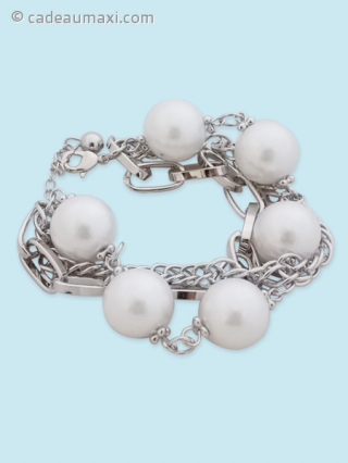 Bracelet argenté avec grosses perles blanches