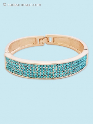 Bracelet doré recouvert de strass bleu turquoise