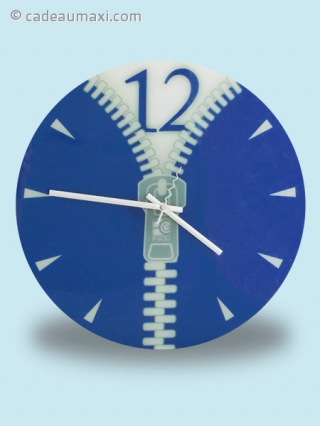 Horloge murale fermeture zip bleue 