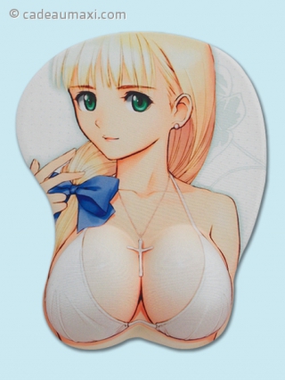 Tapis de souris manga blonde en relief avec noeud bleue